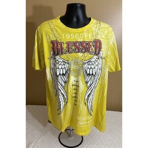 Contender Streetwear Gold Chain Blessed Wings Money Yellow Tee Men’s Size XL